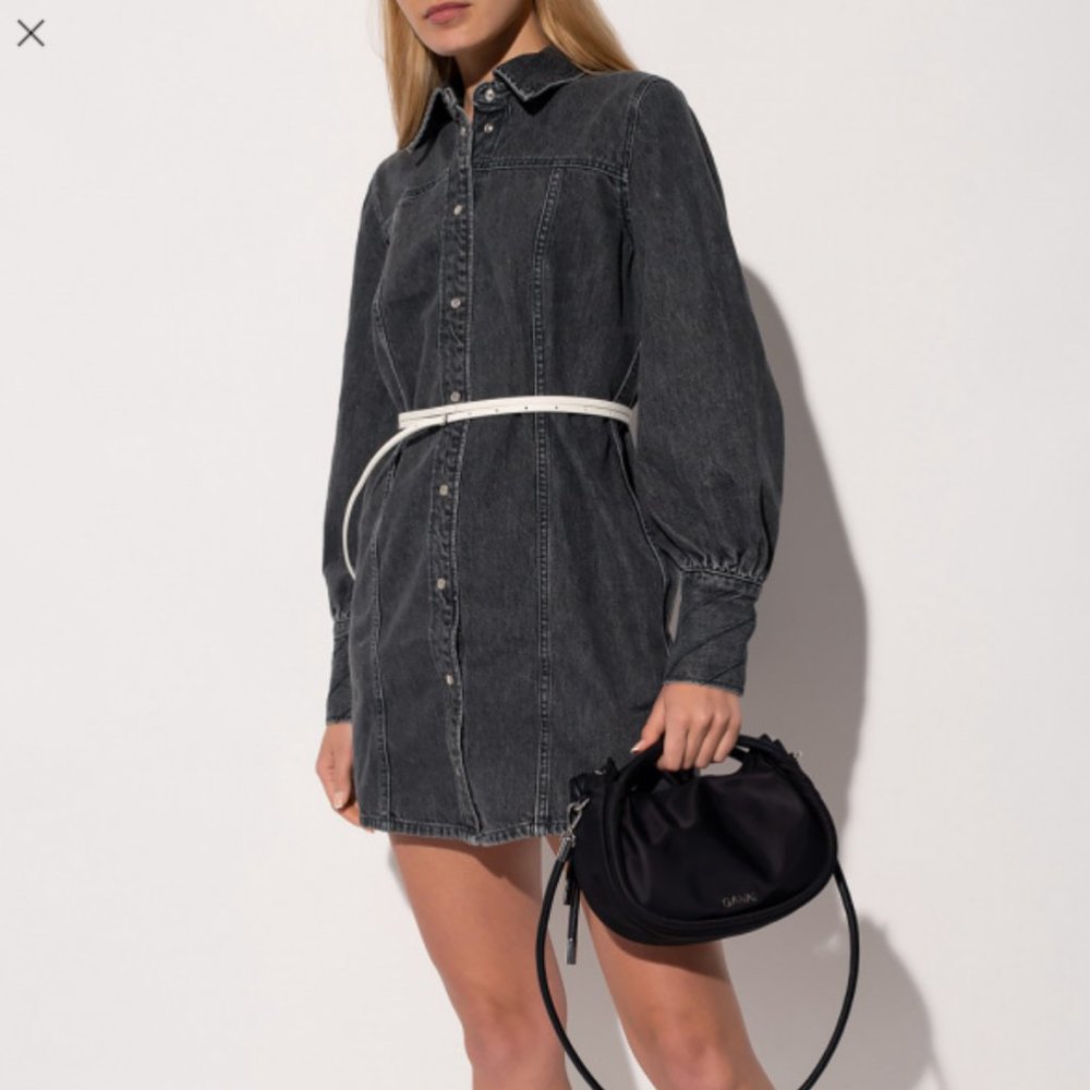 GANNI Grey Denim mini shirt dress